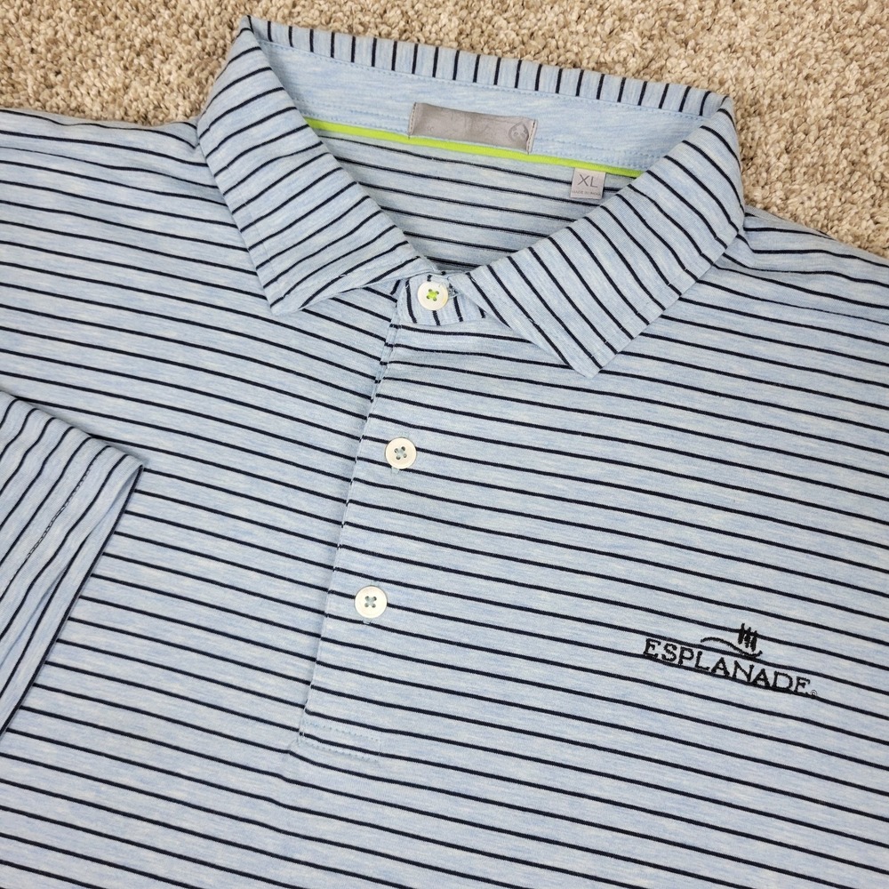 TASC Mens XL Blue Black Striped Performance Stretch Polo Short Sleeve